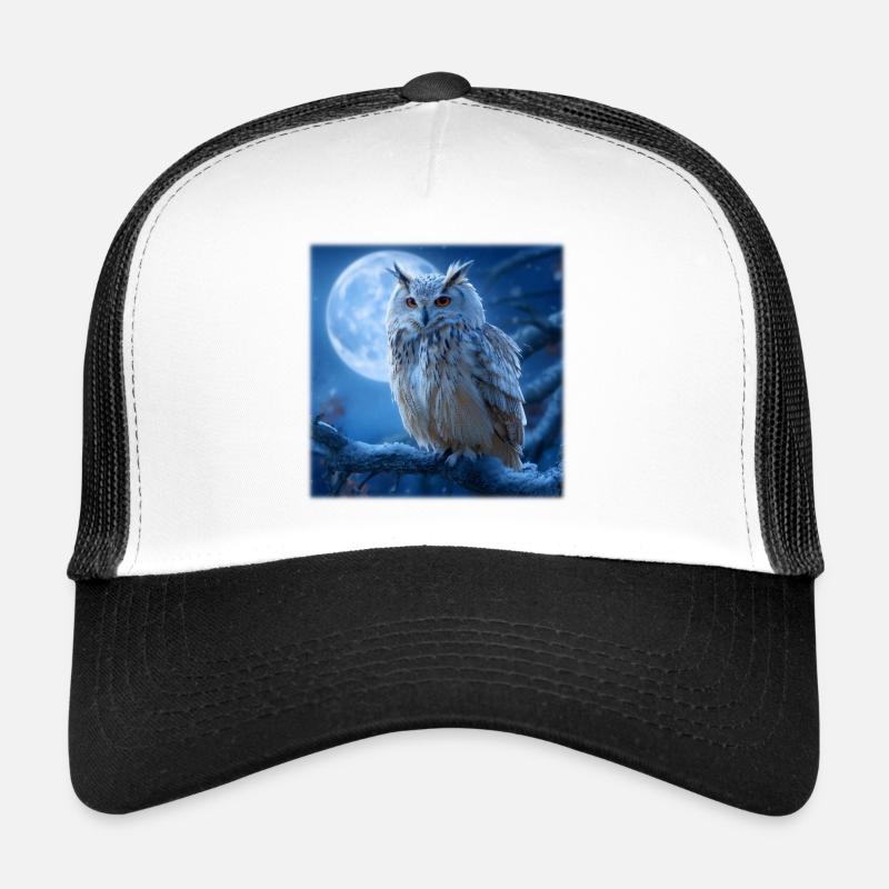 Schnee-Eule im Vollmond: Magische Winternacht - Trucker Cap - Weiß/Schwarz