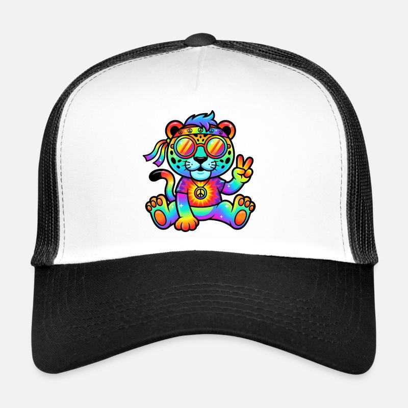 Psychedelischer Hippie-Jaguar - Trucker Cap - Weiß/Schwarz