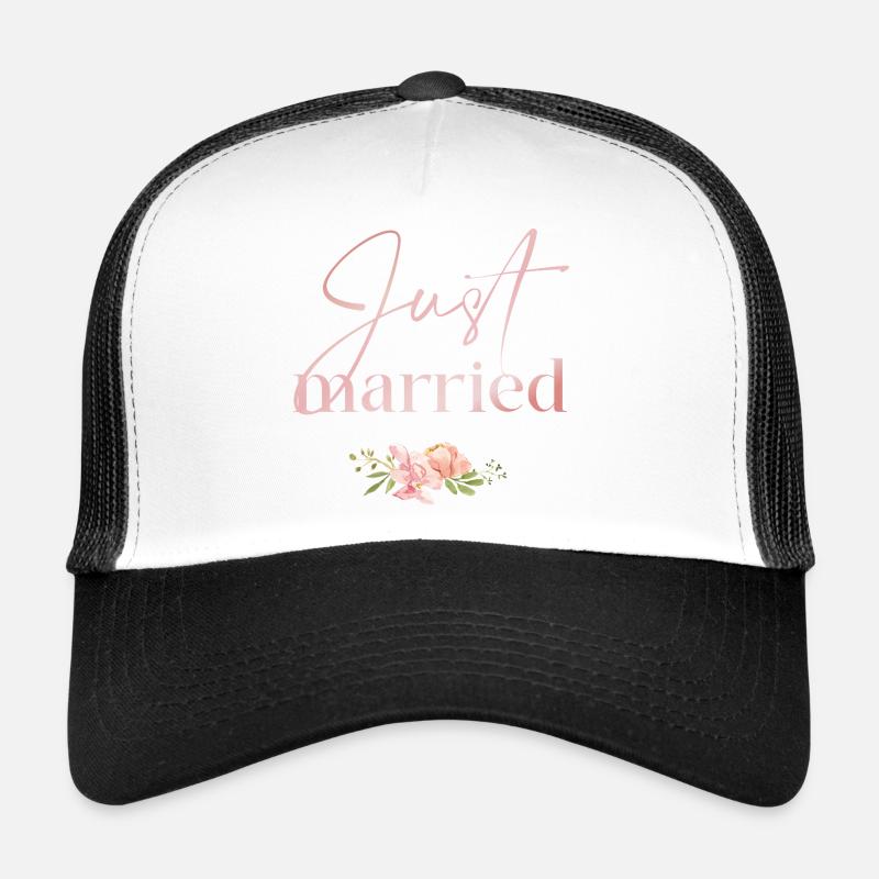 Gerade verheiratet Floral Rosée - Trucker Cap - Weiß/Schwarz