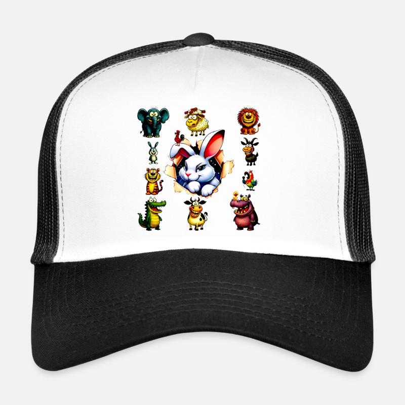 Happy Cartoon Animals Bunny Design - Trucker Cap - white/black