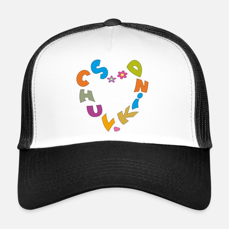 Schulkind mit bunten Buchstaben Herz und Blumen Trucker Cap