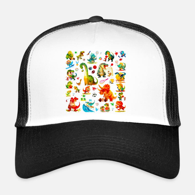 Cute Sports Dino Pattern, Dino Championship - Trucker Cap - white/black
