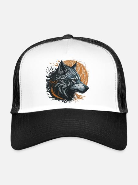 Black Wolf Under Golden Moon - Trucker Cap - white/black