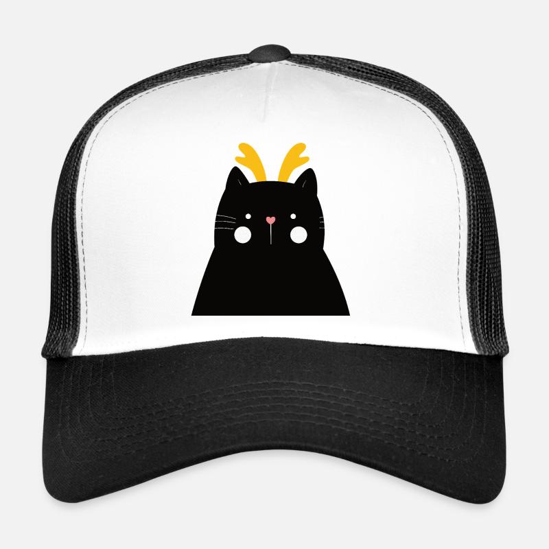 Schwarze Katze mit goldenen Geweihen - Trucker Cap - Weiß/Schwarz