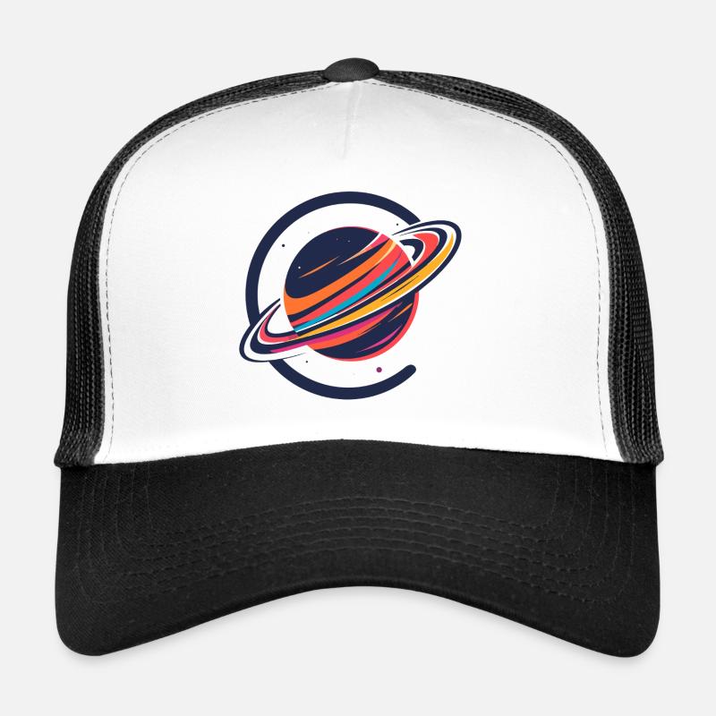 Colorful Planet with Rings Outer Space Motif Trucker Cap