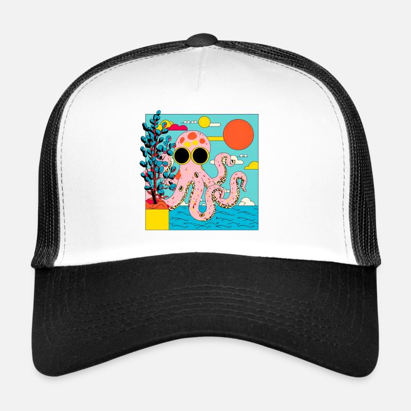 Pieuvre rose dans le style pop art estival Casquette trucker 
