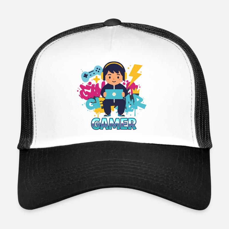 Gamer Kid avec manette et écouteurs Casquette trucker 