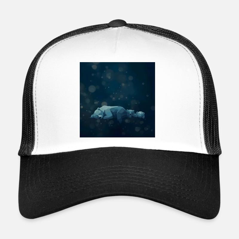 Blue Night Geometric Polar Bears - Trucker Cap - white/black