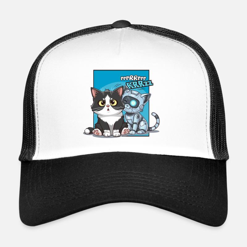 Chat et robot, humour, cartoon, bd Casquette trucker 