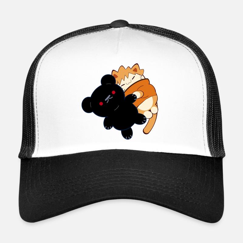 Anime Design Niedliche rote Katze mit Teddybär - Trucker Cap - Weiß/Schwarz