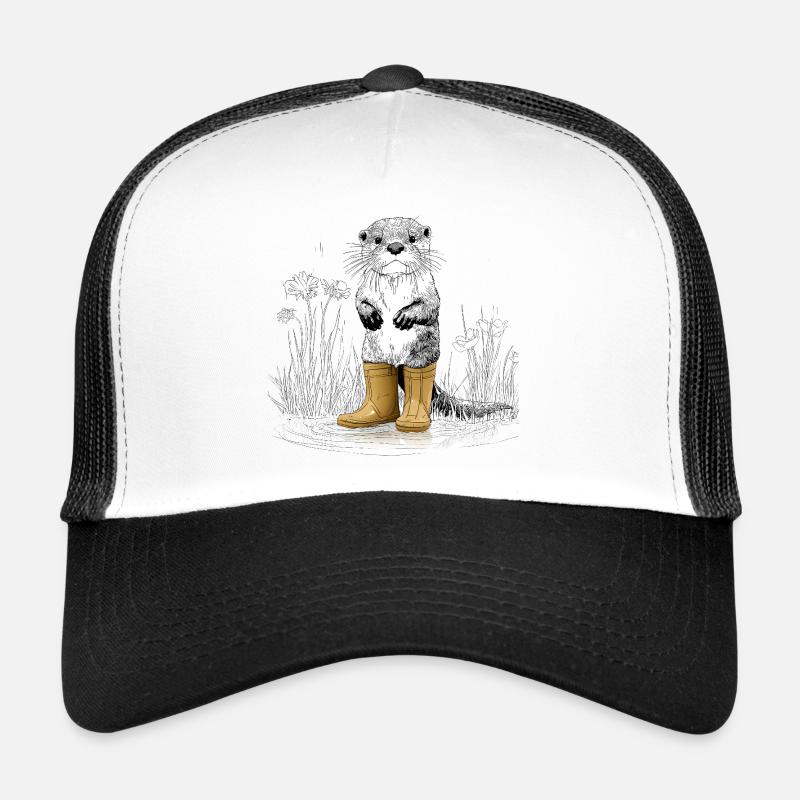 Süßer Otter mit gelben Gummistiefeln - Trucker Cap - Weiß/Schwarz