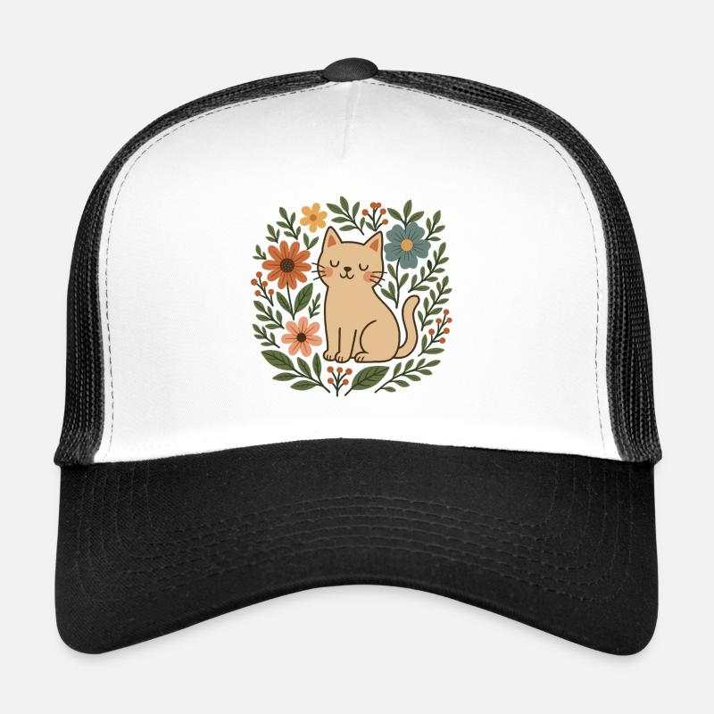 Floral Cat Among Blooms Trucker Cap