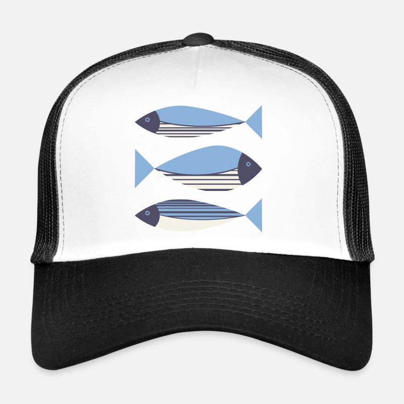 Illustrated Graphic Fish Blue Trucker Cap