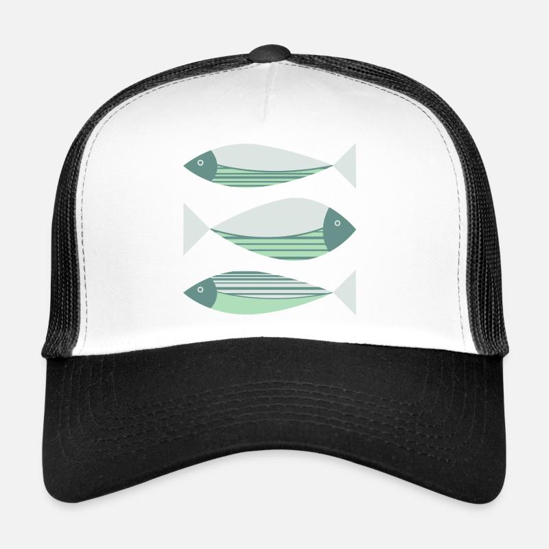 Illustrated Graphic Fish Green Trucker Cap