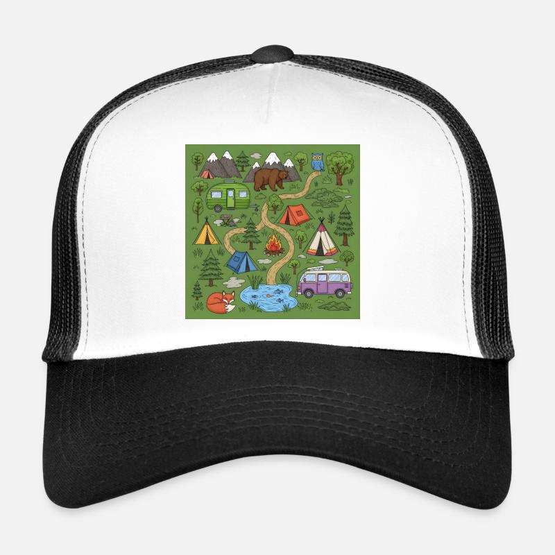 Forest Camping Adventure Illustration Trucker Cap