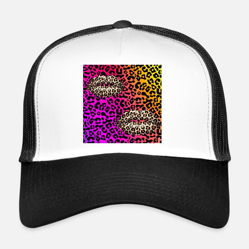 Lèvres de léopard sur dégradé néon Casquette trucker 