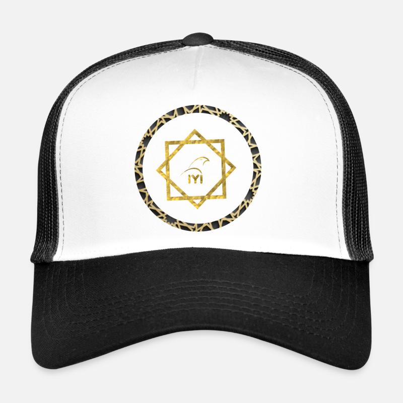 Geometric gold logo with pattern frame - Trucker Cap - white/black