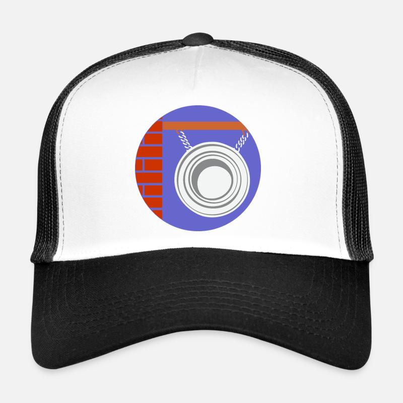 51169_Friseur pendant circulaire devant un mur de briques - Casquette trucker  - blanc/noir