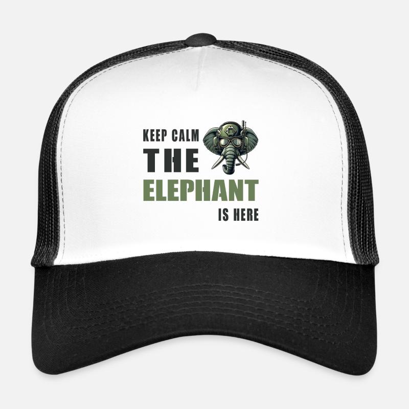 Stay calm, the elephant is here Trucker Cap