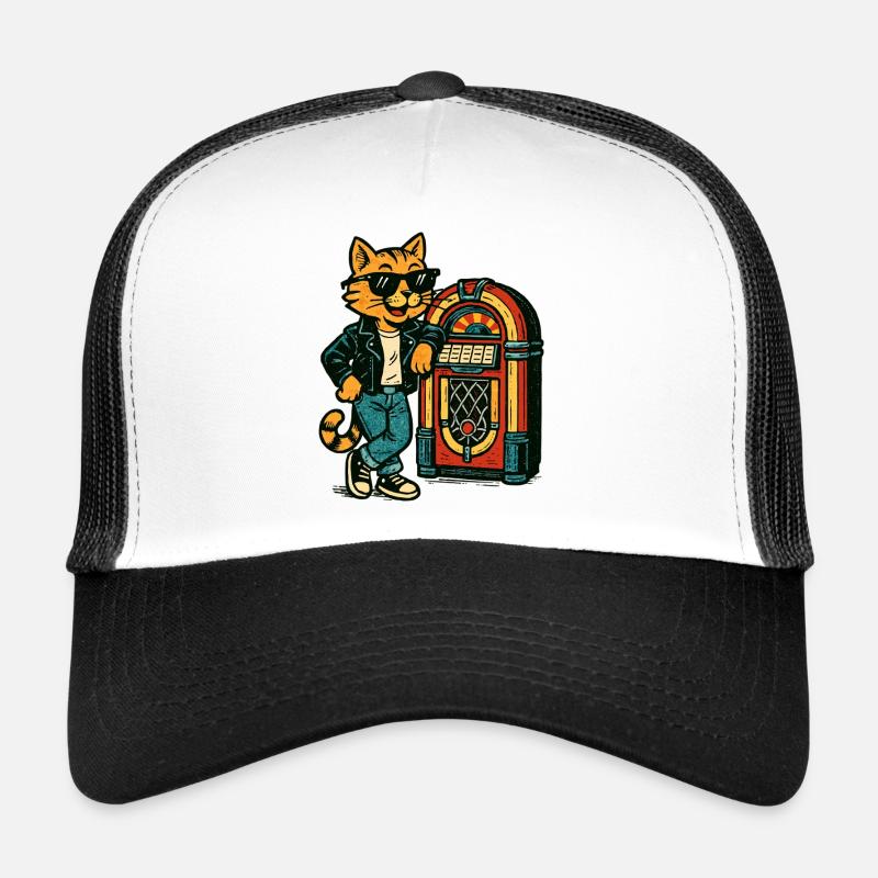 Cat with sunglasses at the jukebox retro comic Trucker Cap