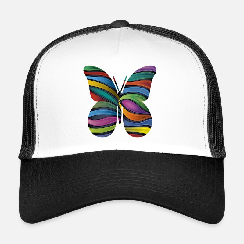 Papillon à rayures arc-en-ciel - Casquette trucker  - blanc/noir