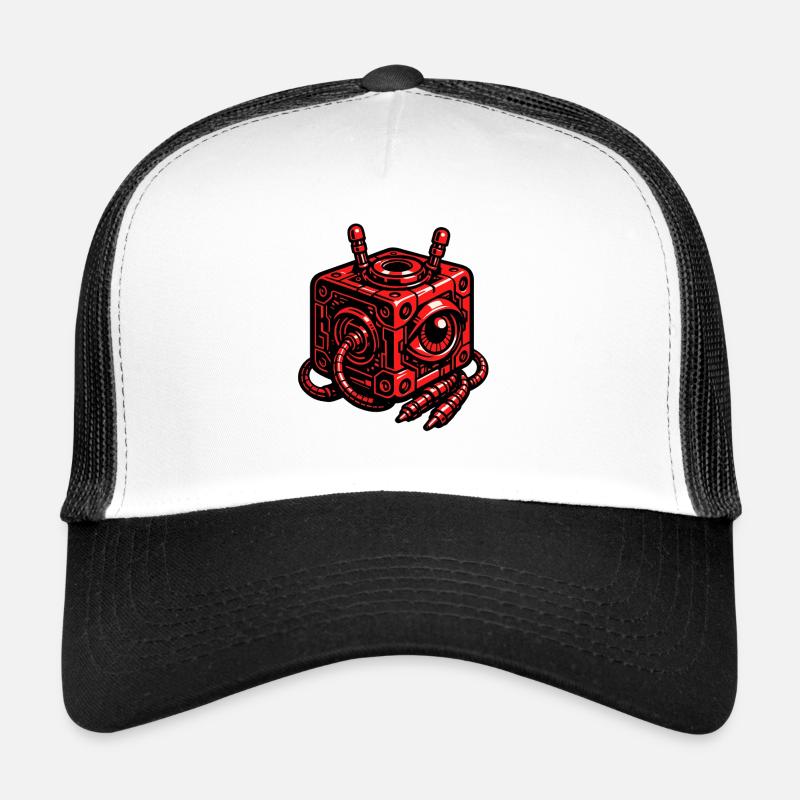 Roter Kubusroboter mit Auge Trucker Cap