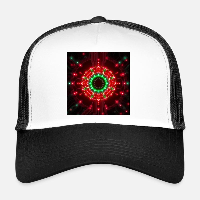 Neon Mandala Tech Zentrum - Trucker Cap - Weiß/Schwarz