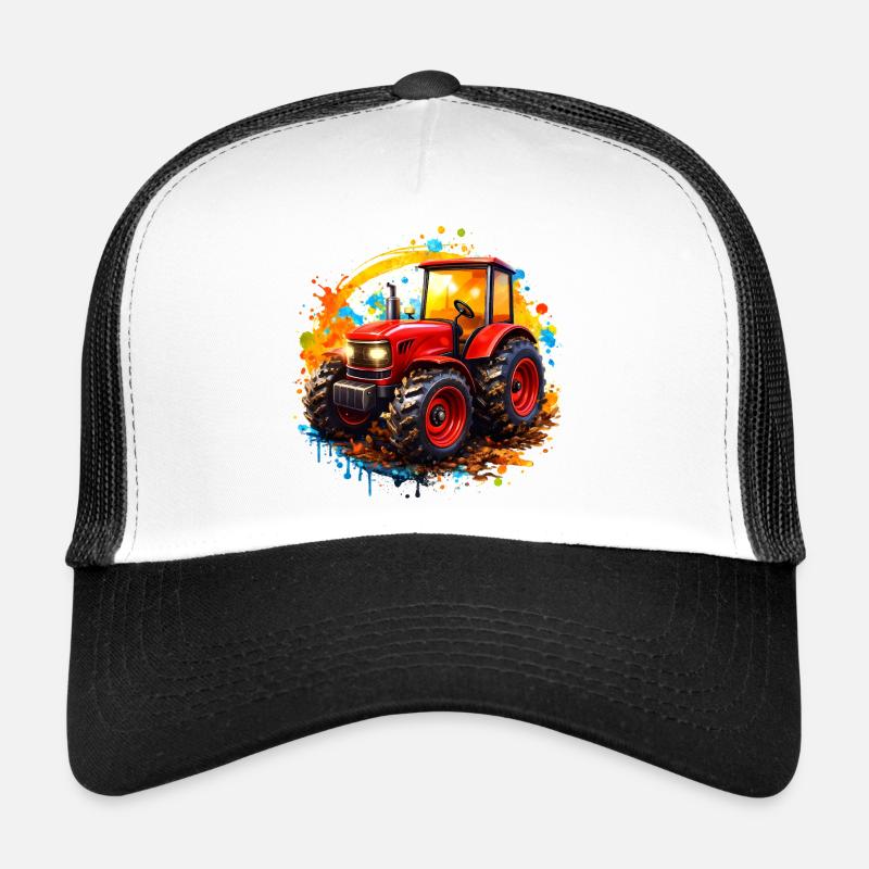 Roter Traktor mit Farbspritzern  - Trucker Cap - Weiß/Schwarz