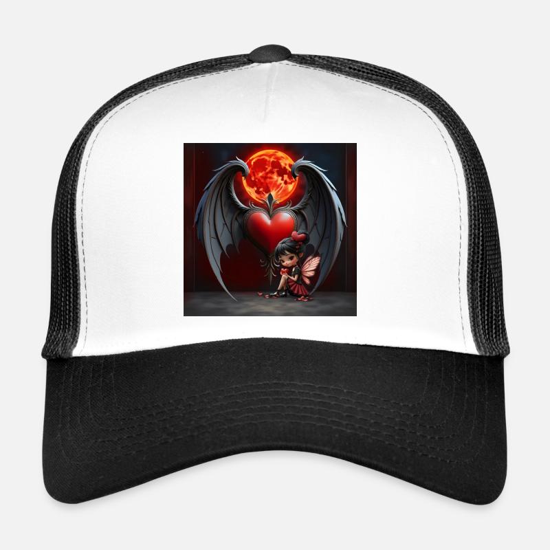 Winged Heart Under Red Moon Trucker Cap