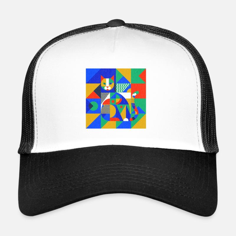 Geometric Cat Mosaic - Trucker Cap - white/black