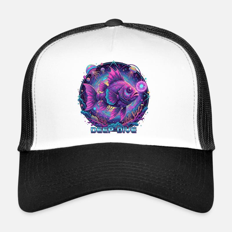 Deep Dive Neonfisch Unterwasser - Trucker Cap - Weiß/Schwarz