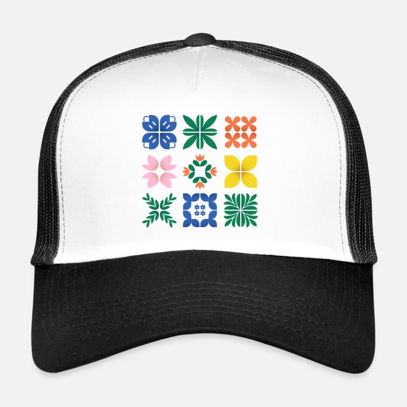 Mosaik bunte Grafik - Trucker Cap - Weiß/Schwarz