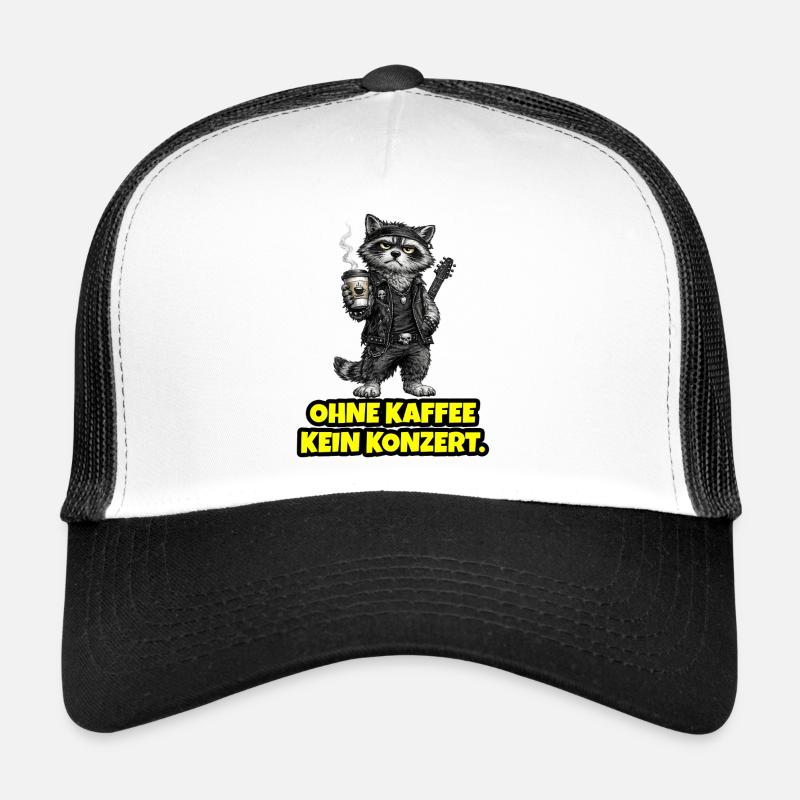 Ohne Kaffee kein Konzert – Rock Waschbär - Trucker Cap - Weiß/Schwarz