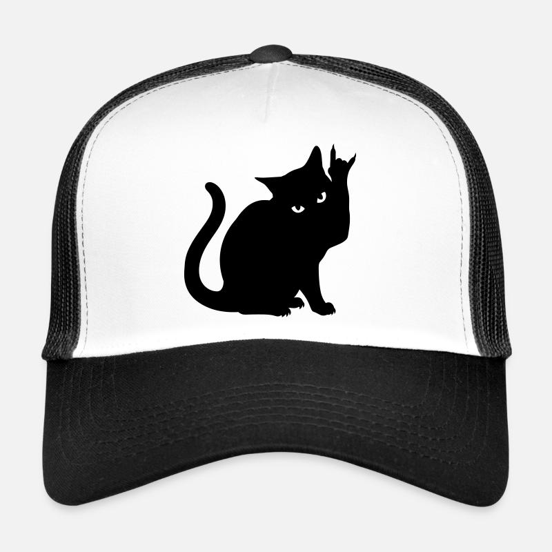 Schwarze Katze – Devil Horns Silhouette Trucker Cap