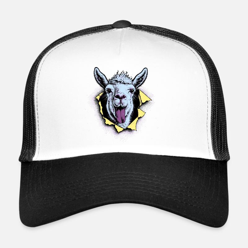 Lama Pop Art – Freche Zunge Illustration - Trucker Cap - Weiß/Schwarz