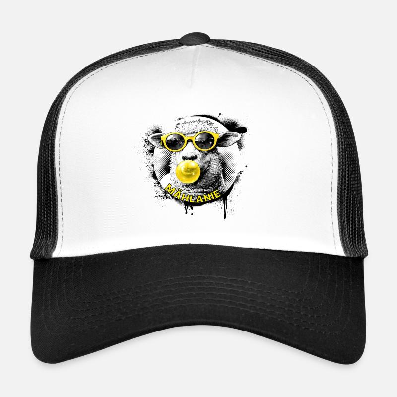Mählanie – Cooles Schaf Pop Art Melanie - Trucker Cap - Weiß/Schwarz
