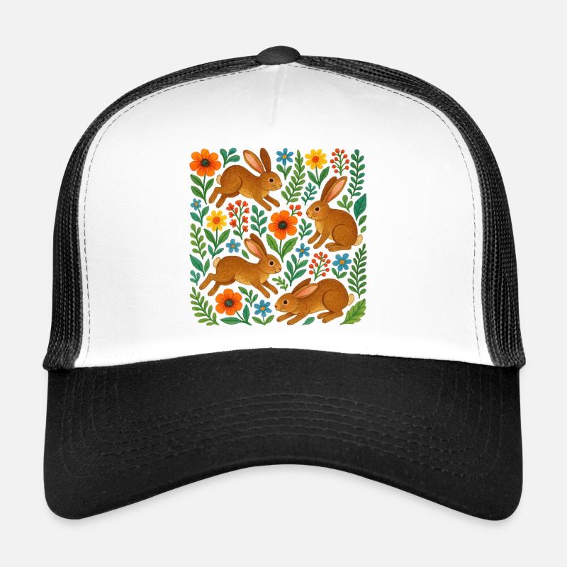 Lapins en fleurs à l’aquarelle Casquette trucker 