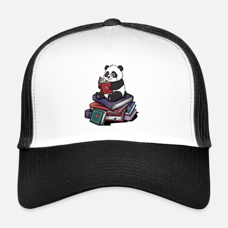 Bücherwurm Pandabär liest Bücher Kunst - Trucker Cap - Weiß/Schwarz