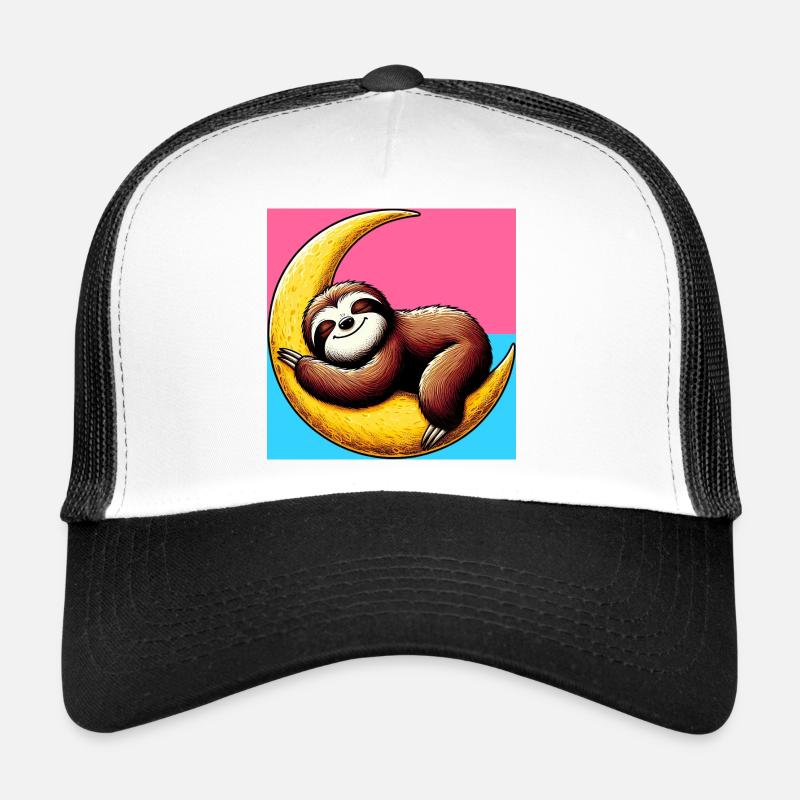 Sloth sleeps on the Moon Trucker Cap