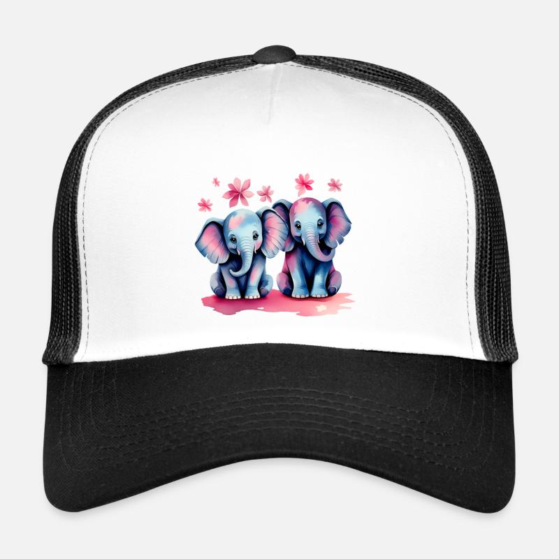 Pastellelefanten mit Blumen - Trucker Cap - Weiß/Schwarz