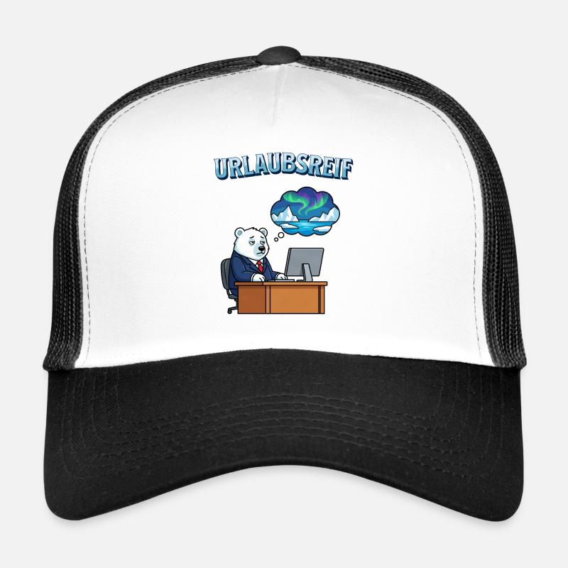 Urlaubsreif Eisbär am Schreibtisch - Trucker Cap - Weiß/Schwarz