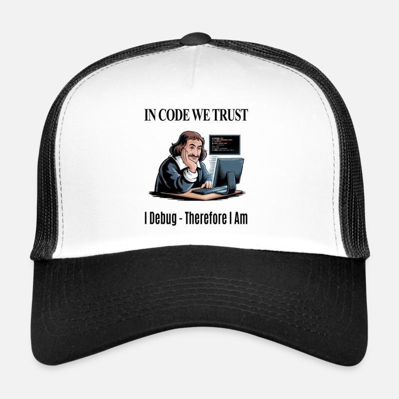 Descartes at the Keyboard - for white background - Trucker Cap - white/black
