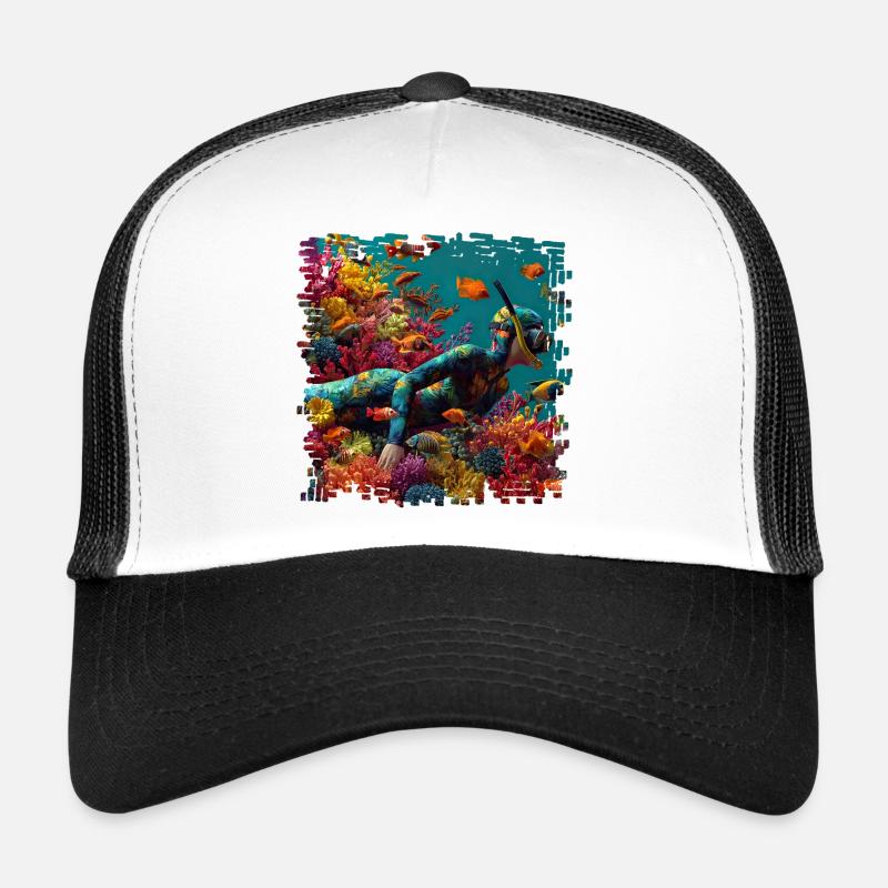 Korallenriff Taucher Panorama Trucker Cap