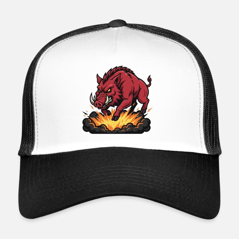 Red Boar Fire Blast Maskottchen Wildschwein Trucker Cap