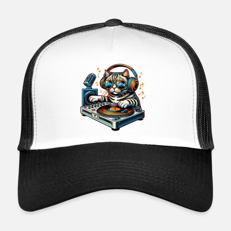 DJ chat avec casque et platine Casquette trucker 