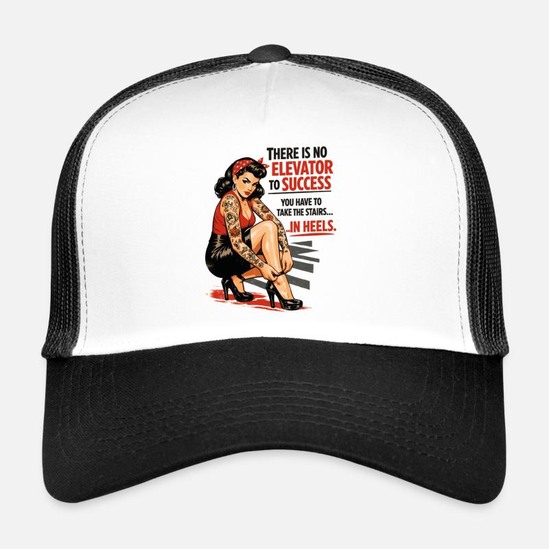Pin-Up Retro Print: Success in Heels & Tattoos Trucker Cap