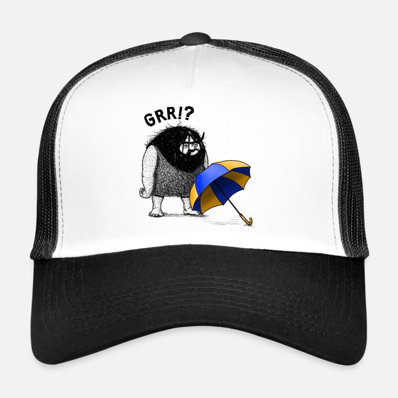 Höhlenmensch mit Regenschirm - Trucker Cap - Weiß/Schwarz