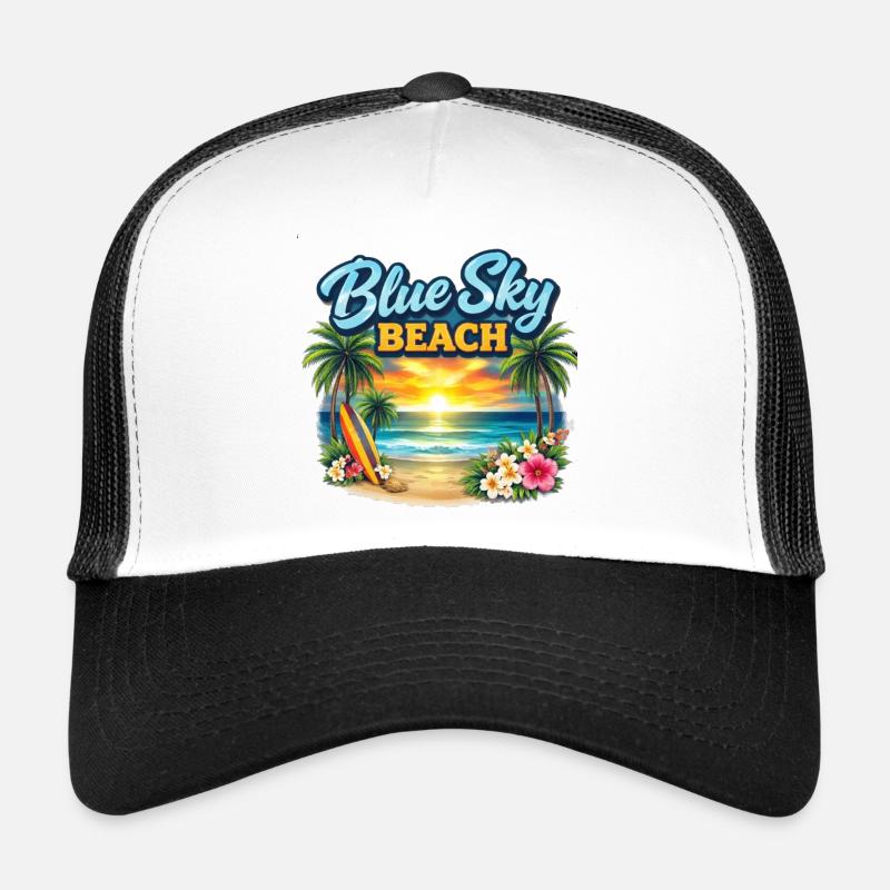 Coucher de soleil sur la plage du ciel bleu Casquette trucker 