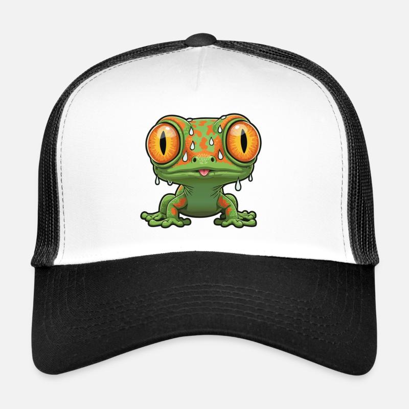 Stressed Lizard Panic Bulging Eyes Mascot Trucker Cap