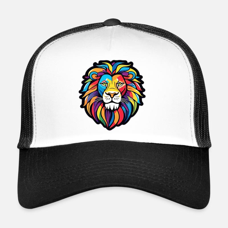Lion éclatant arc-en-ciel - Casquette trucker  - blanc/noir